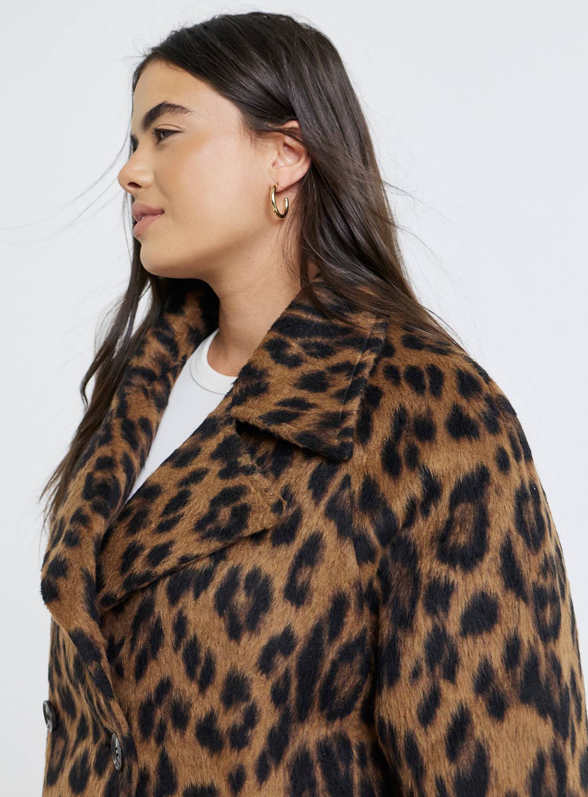 SIMPLY BE Double Breasted Faux Wool Animal Print Pea Coat 10 - Image 4